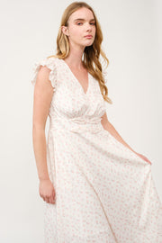 Floral Ruffle-Sleeve Midi Dress I ABED7744 I SHIP 03/31/25