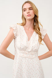 Floral Ruffle-Sleeve Midi Dress I ABED7744 I SHIP 03/31/25