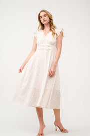 Floral Ruffle-Sleeve Midi Dress I ABED7744 I SHIP 03/31/25