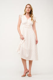 Floral Ruffle-Sleeve Midi Dress I ABED7744 I SHIP 03/31/25