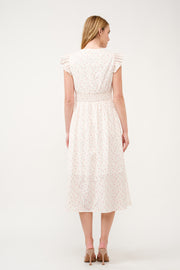 Floral Ruffle-Sleeve Midi Dress I ABED7744 I SHIP 03/31/25