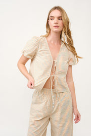 Striped Puff Sleeve Top and Wide-Leg Pant Set I ABED7747 I SHIP 03/31/25