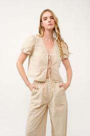 Striped Puff Sleeve Top and Wide-Leg Pant Set I ABED7747 I SHIP 03/31/25