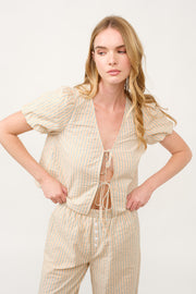 Striped Puff Sleeve Top and Wide-Leg Pant Set I ABED7747 I SHIP 03/31/25