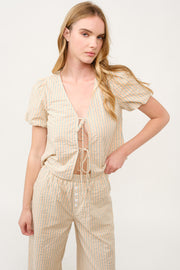 Striped Puff Sleeve Top and Wide-Leg Pant Set I ABED7747 I SHIP 03/31/25