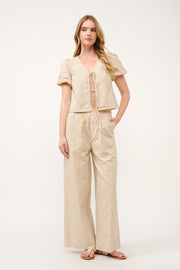 Striped Puff Sleeve Top and Wide-Leg Pant Set I ABED7747 I SHIP 03/31/25