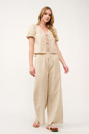 Striped Puff Sleeve Top and Wide-Leg Pant Set I ABED7747 I SHIP 03/31/25