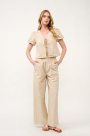 Striped Puff Sleeve Top and Wide-Leg Pant Set I ABED7747 I SHIP 03/31/25