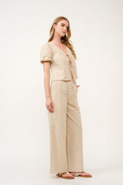 Striped Puff Sleeve Top and Wide-Leg Pant Set I ABED7747 I SHIP 03/31/25