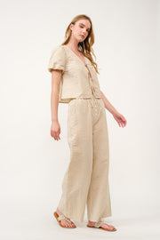 Striped Puff Sleeve Top and Wide-Leg Pant Set I ABED7747 I SHIP 03/31/25