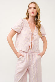 Striped Puff Sleeve Top and Wide-Leg Pant Set I ABED7747 I SHIP 03/31/25