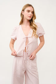 Striped Puff Sleeve Top and Wide-Leg Pant Set I ABED7747 I SHIP 03/31/25