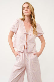 Striped Puff Sleeve Top and Wide-Leg Pant Set I ABED7747 I SHIP 03/31/25