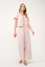 Striped Puff Sleeve Top and Wide-Leg Pant Set I ABED7747 I SHIP 03/31/25