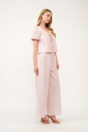Striped Puff Sleeve Top and Wide-Leg Pant Set I ABED7747 I SHIP 03/31/25
