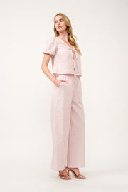 Striped Puff Sleeve Top and Wide-Leg Pant Set I ABED7747 I SHIP 03/31/25