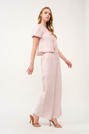 Striped Puff Sleeve Top and Wide-Leg Pant Set I ABED7747 I SHIP 03/31/25