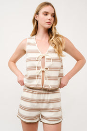 Striped Sleeveless Knit Set with Tie Details I ABED7748 I SHIP 03/31/25