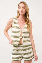 Striped Sleeveless Knit Set with Tie Details I ABED7748 I SHIP 03/31/25