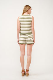 Striped Sleeveless Knit Set with Tie Details I ABED7748 I SHIP 03/31/25