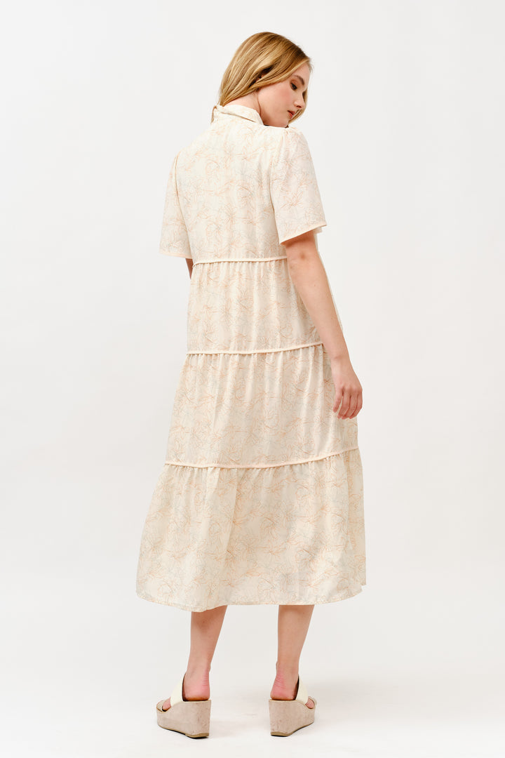 Tiered Button-Down Midi Dress I ABED7757 I TAUPE I SHIP 05/15/25