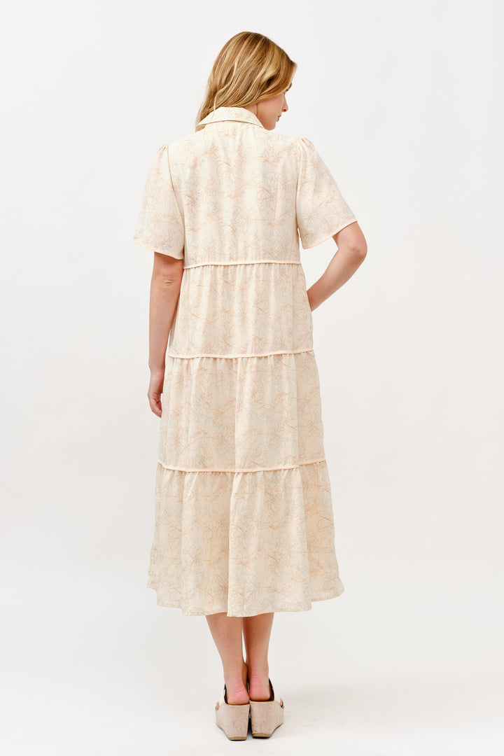 Tiered Button-Down Midi Dress I ABED7757 I TAUPE I SHIP 05/15/25