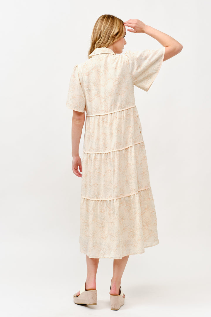 Tiered Button-Down Midi Dress I ABED7757 I TAUPE I SHIP 05/15/25