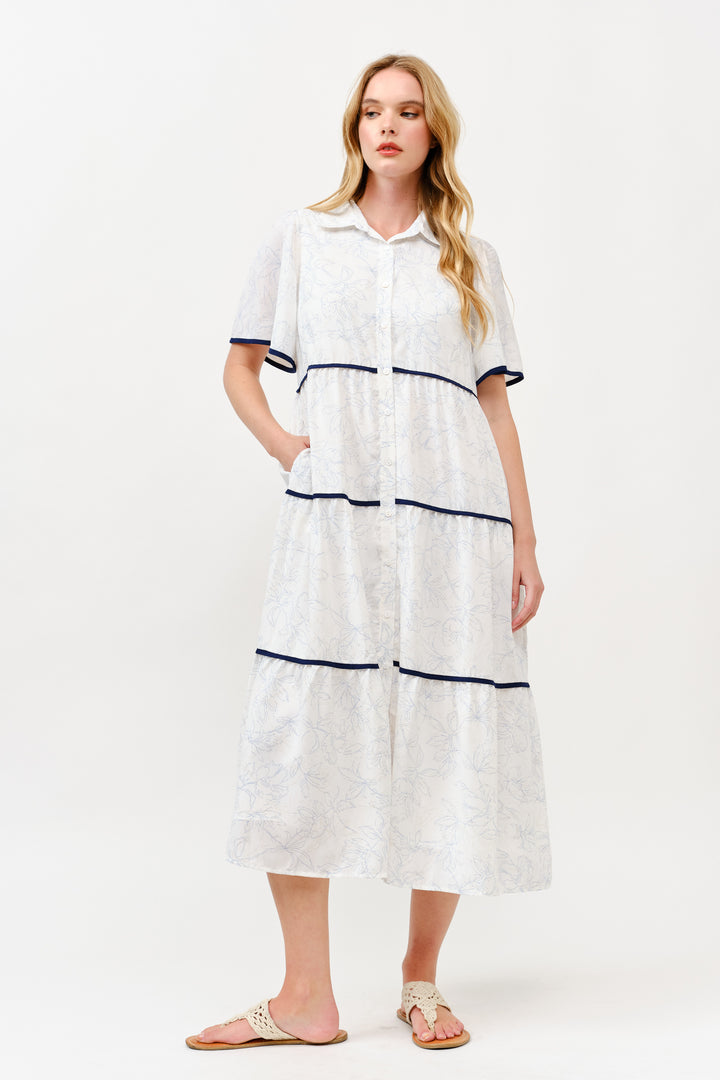 Tiered Button-Down Midi Dress I ABED7757 I TAUPE I SHIP 05/15/25