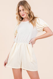 French Terry Textured Puff Sleeve Romper / STYLE#ABER7501