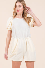 French Terry Textured Puff Sleeve Romper / STYLE#ABER7501