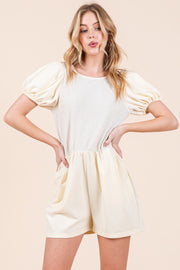 French Terry Textured Puff Sleeve Romper / STYLE#ABER7501