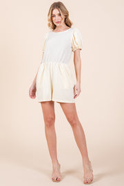 French Terry Textured Puff Sleeve Romper / STYLE#ABER7501