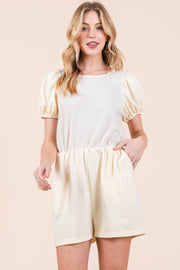 French Terry Textured Puff Sleeve Romper / STYLE#ABER7501