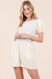 French Terry Textured Puff Sleeve Romper / STYLE#ABER7501