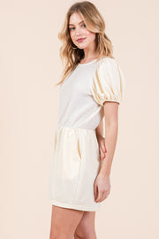 French Terry Textured Puff Sleeve Romper / STYLE#ABER7501