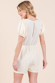French Terry Textured Puff Sleeve Romper / STYLE#ABER7501