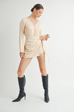 Load image into Gallery viewer, Wholesale women&#39;s contemporary fashion | Belted Long Sleeve Beige Romper
