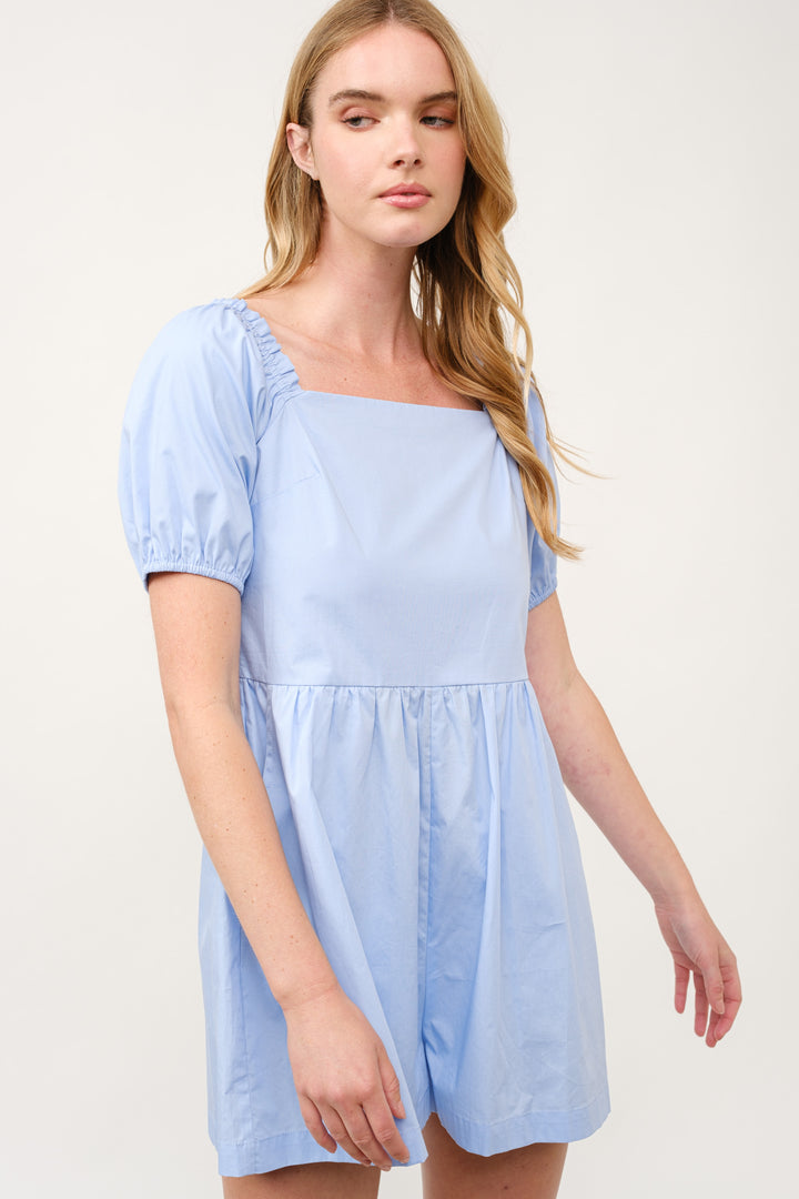 Cotton Poplin Puff Sleeve Romper  I ABER7512 I SHIP 03/31/25