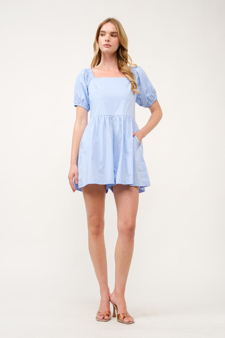 Cotton Poplin Puff Sleeve Romper  I ABER7512 I SHIP 03/31/25