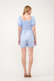 Cotton Poplin Puff Sleeve Romper  I ABER7512 I SHIP 03/31/25