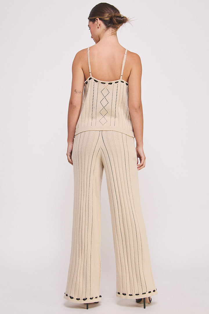 Women's clothing wholesale Textured knitted Cami Top & elastic waist pocket Pants Set