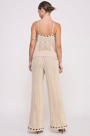 Women's clothing wholesale Textured knitted Cami Top & elastic waist pocket Pants Set