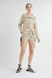 Crochet Cardigan & Short Set I ABES7505 I SHIP 09/25/24