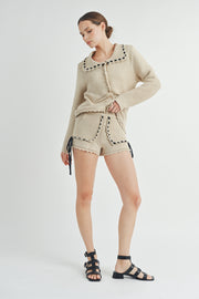 Crochet Cardigan & Short Set I ABES7505 I SHIP 09/25/24