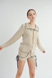 Crochet Cardigan & Short Set I ABES7505 I SHIP 09/25/24