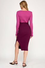 Load image into Gallery viewer, Color Block Ribbed Knit Midi Dress with Side Slit | ABES7513 | SML/222
