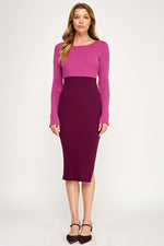 Load image into Gallery viewer, Color Block Ribbed Knit Midi Dress with Side Slit | ABES7513 | SML/222
