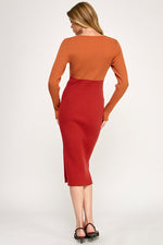 Load image into Gallery viewer, Color Block Ribbed Knit Midi Dress with Side Slit | ABES7513 | SML/222
