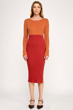 Load image into Gallery viewer, Color Block Ribbed Knit Midi Dress with Side Slit | ABES7513 | SML/222

