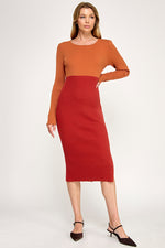 Load image into Gallery viewer, Color Block Ribbed Knit Midi Dress with Side Slit | ABES7513 | SML/222
